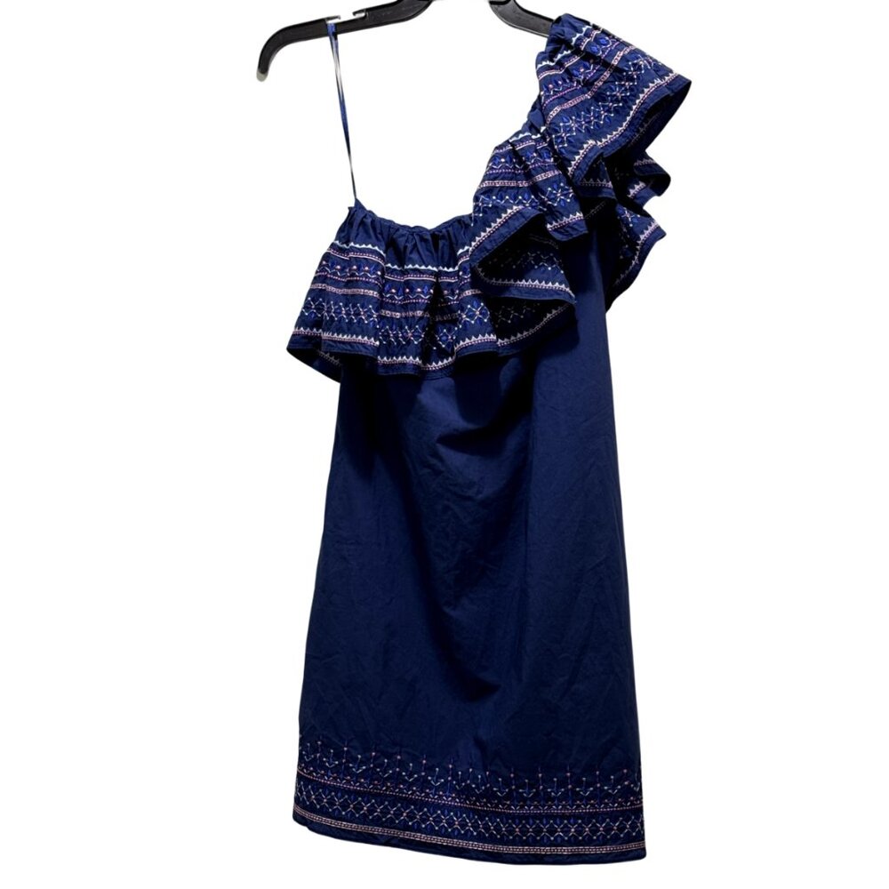 Navy One Shoulder Embroidered Dress Size M - Picture 3 of 5